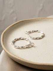 Textured Silver Hoop Earrings – Minimal Twisted Alloy Hoops with 925 Sterling Silver Needle for Women