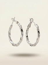 Textured Silver Hoop Earrings – Minimal Twisted Alloy Hoops with 925 Sterling Silver Needle for Women