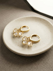 Gold Charm Hoop Earrings with White Stone Drops – Minimal Elegant Dangle Earrings for Women