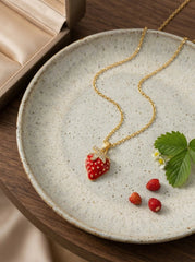 Gold Strawberry Pendant Necklace in Stainless Steel