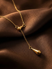Gold Water Drop Tassel Necklace Titanium Steel PVD Coated