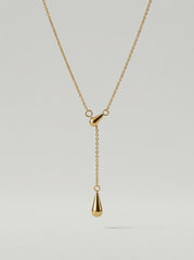 Gold Water Drop Tassel Necklace Titanium Steel PVD Coated