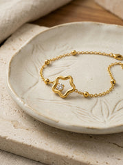 18K Gold Star Rhinestone Bracelet in Stainless Steel Adjustable