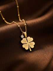 18K Gold Plated Four-Leaf Clover Necklace in Stainless Steel