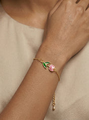 Gold Plated Pink Flower Bracelet in Alloy Copper