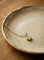 18K Gold Electroplated Stainless Steel Square Diamond Necklace