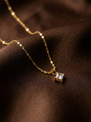 18K Gold Electroplated Stainless Steel Square Diamond Necklace
