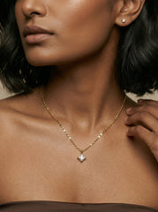 18K Gold Electroplated Stainless Steel Square Diamond Necklace