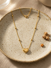 Gold PVD Stainless Steel Heart Pendant Necklace with Round Beads