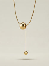 Gold Titanium Steel Dual Sphere Pendant Necklace