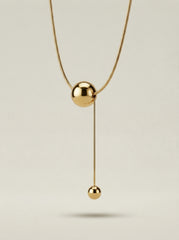 Gold Titanium Steel Dual Sphere Pendant Necklace