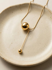 Gold Titanium Steel Dual Sphere Pendant Necklace