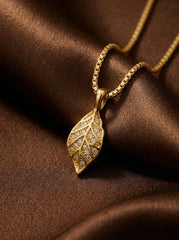 Golden Leaf Pendant Necklace in Alloy Titanium Steel Box Chain