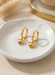 Gold Geometric Heart Drop Earrings | 304 Stainless Steel