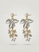 Zirconia Tulip Flower Drop Earrings for Women | Dual Tone Floral Dangle Earrings
