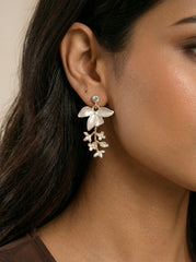 Zirconia Tulip Flower Drop Earrings for Women | Dual Tone Floral Dangle Earrings
