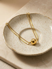 Gold Double Layer Titanium Steel Necklace with Round Ball Pendant