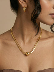 Gold Double Layer Titanium Steel Necklace with Round Ball Pendant