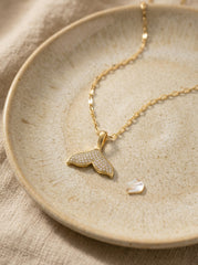 Gold-Plated Stainless Steel Full Diamond Fishtail Necklace