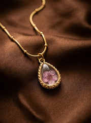 Water Drop Gold & Purple Teardrop Pendant Necklace