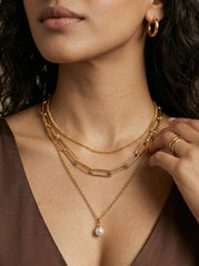 Gold Pearl Three-Layer Chain Necklace