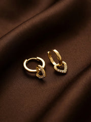 Gold Plated Stainless Steel Geometric Heart Drop Earrings for Women