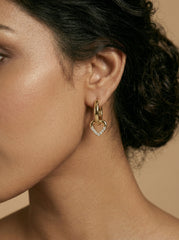 Gold Plated Stainless Steel Geometric Heart Drop Earrings for Women