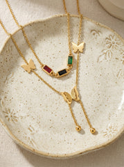 Gold Titanium Steel Butterfly Pendant Necklace