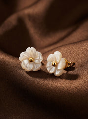 White Floral 18K Gold-Plated Stainless Steel Earrings