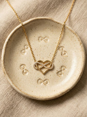 Gold Stainless Steel Heart & Infinity Zircon Necklace Adjustable Chain