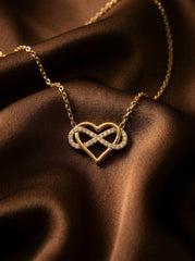 Gold Stainless Steel Heart & Infinity Zircon Necklace Adjustable Chain