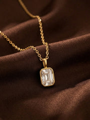 Gold Tone Stainless Steel Geometric Zirconia Necklace