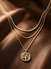 Gold Multi-Layer Alloy Necklace with Hollow Tree Pendant