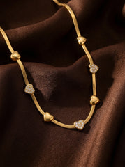 Gold Heart Zircon Stainless Steel Necklace 41+5cm