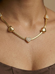 Gold Heart Zircon Stainless Steel Necklace 41+5cm