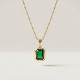 Lvzuan Gold-Plated Stainless Steel Necklace with Green Stone