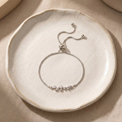 Silver Adjustable Leaf Bracelet with Copper Plating and Zircon