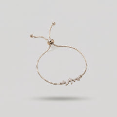 Silver Adjustable Leaf Bracelet with Copper Plating and Zircon