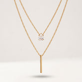 Double-Layer Gold Stainless Steel Necklace with Water Drop Rhinestone