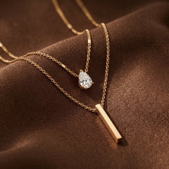 Double-Layer Gold Stainless Steel Necklace with Water Drop Rhinestone