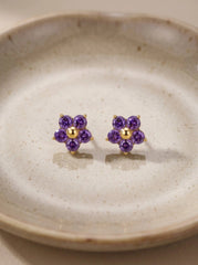 Purple Crystal Flower Stud Earrings – 18K Gold PVD Stainless Steel