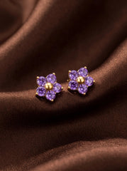Purple Crystal Flower Stud Earrings – 18K Gold PVD Stainless Steel