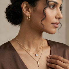 Double-Layer Gold Stainless Steel Necklace with Water Drop Rhinestone
