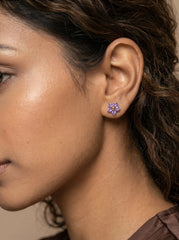Purple Crystal Flower Stud Earrings – 18K Gold PVD Stainless Steel