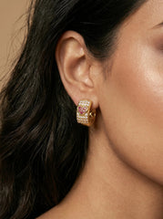 Gold Crystal Heart Huggie Hoop Earrings – Copper & Stainless Steel