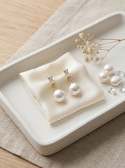 S925 Silver Needle Pearl Drop Earrings with Leaf & Butterfly Knot