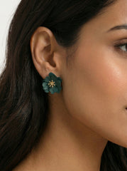 Bohemian Flower Resin and Gold-Tone Stud Earrings