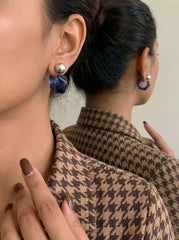 Blue Acrylic C-Shaped Ear Studs with Silver Posts