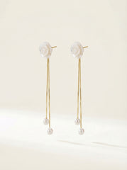 S925 Silver Needle Pearl Drop Earrings with Floral Butterfly Knot