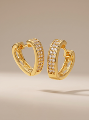 Geometric Zircon Inlay Earrings – Gold Copper & Stainless Steel